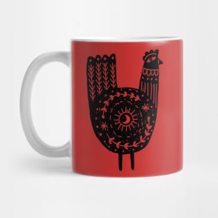 Folk Art Chicken in Black Mug